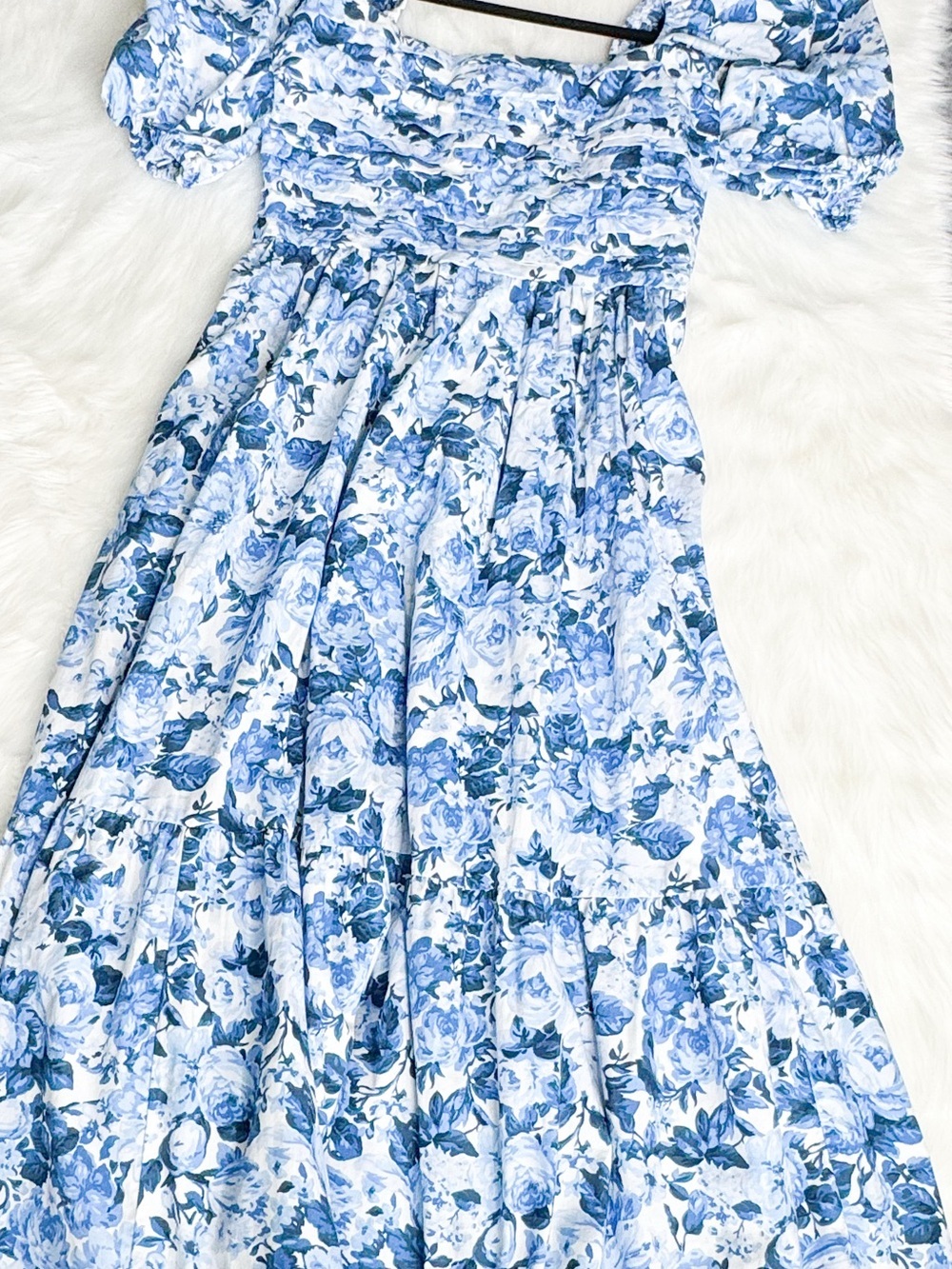 Abercrombie & Fitch Emerson Poplin Puff Sleeve Midi Dress blue Floral Small Tall - Picture 3 of 4
